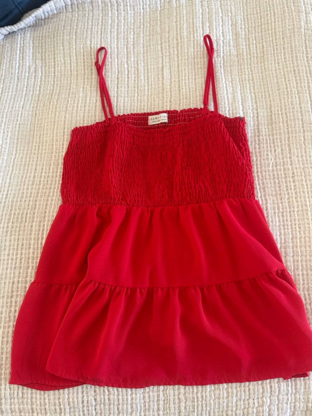 Paper Crane Red Smocked Tiered Spaghetti-Strap Camisole